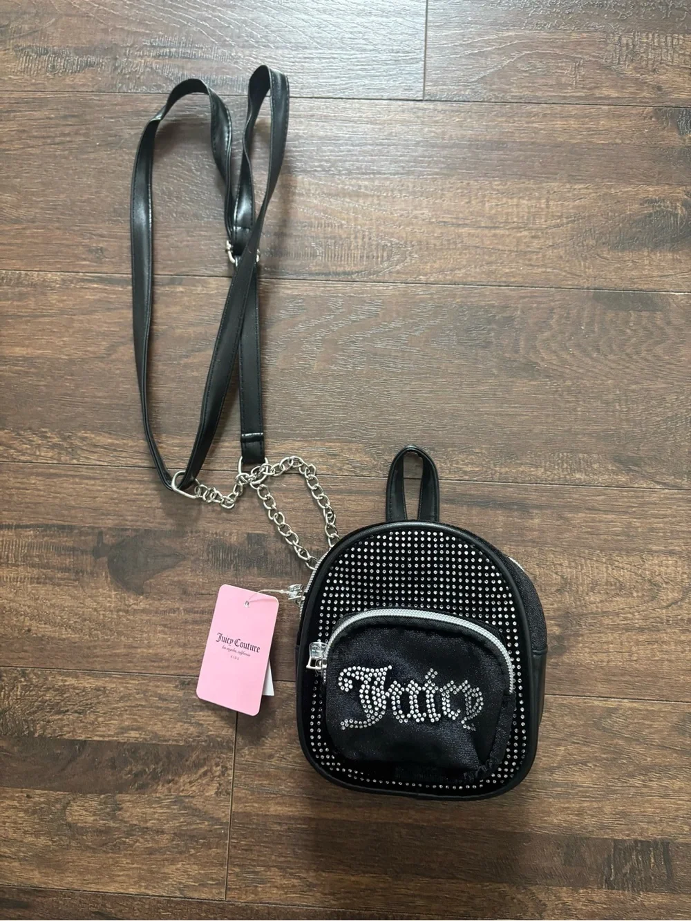 Juicy Couture Black Mini Rhinestone Logo Backpack